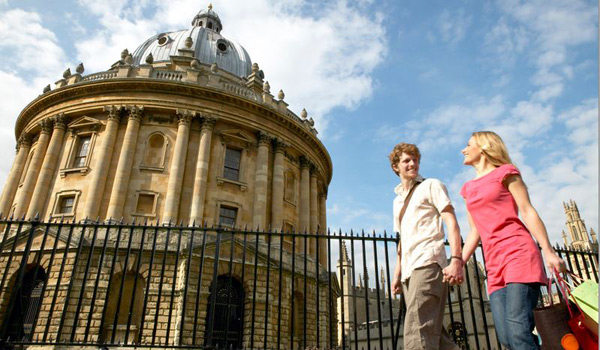 Strolling past the Radcliffe Camera Building in Oxford.