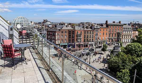 A balcony view of Dublin at The Fitzwilliam Hotel