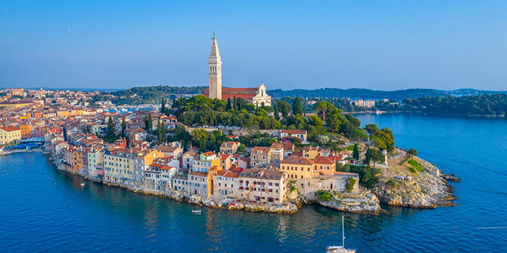 Sunset aerial view of Croatian town Rovinj