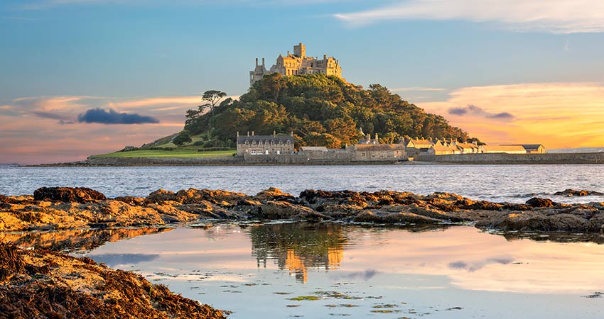St Michael’s Mount at sunset in Penzance, Cornwall, England
