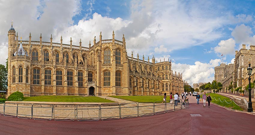 St. George's Chapel at Windsor Castle in England on a partly cloudy day