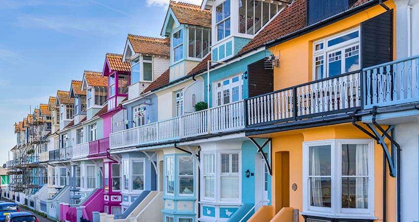 Colorful seafront houses in Whitstable, Kent, England