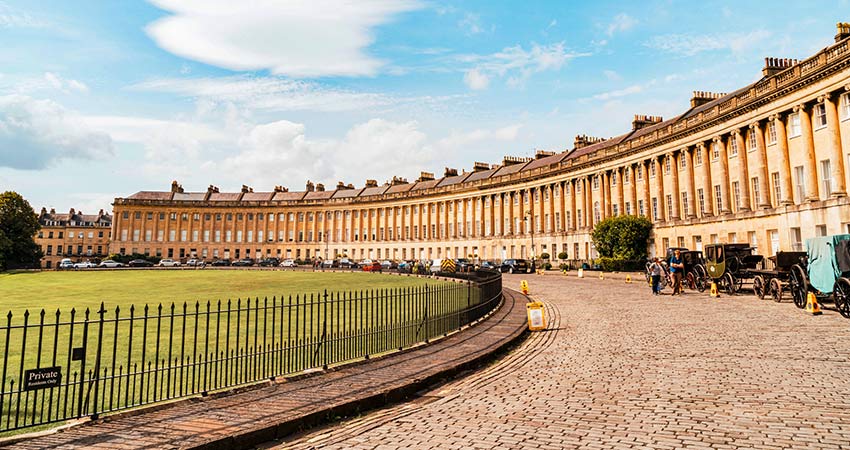 The Royal Crescent in Bath, England on a sunny day