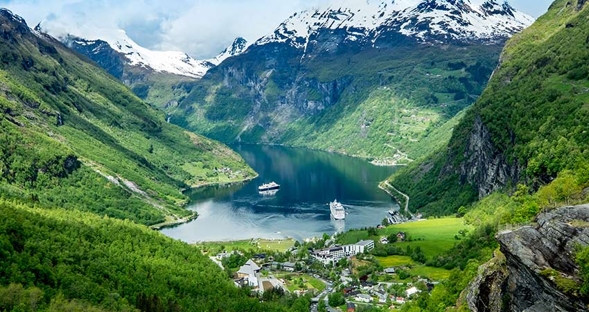 Aerial view of Geiranger Fjord in Norway
