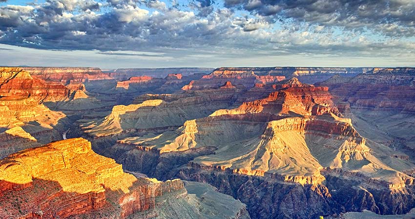 Aerial view of the Grand Canyon during sunset