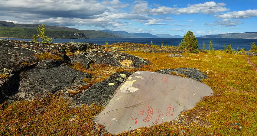 Image showing prehistoric rock art in Alta on a rock in beautiful landscape