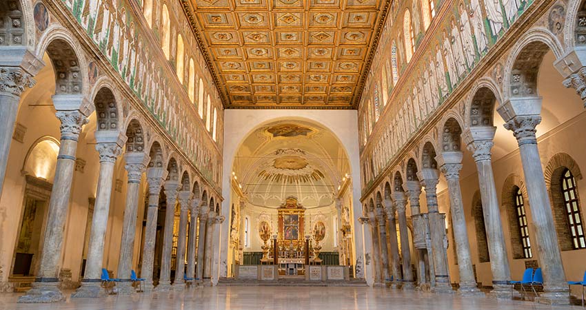 Interior view of the the Basilica of Sant Apolinare Nuovo